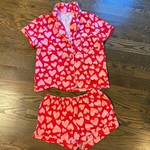 Joyspun Red and Pink Heart Pajama Set. Women’s size M